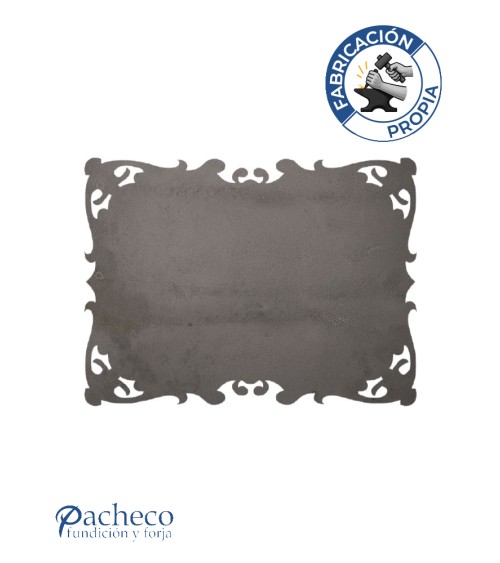 Placa de hierro contorno ornamental calada para señalética personalizada