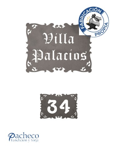 Placa de hierro contorno ornamental calada para señalética personalizada