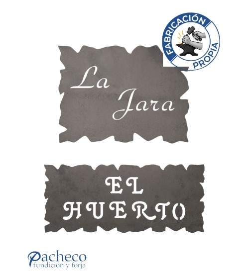 Placa de hierro contorno irregular decorativa para señalización y rotulación personalizada