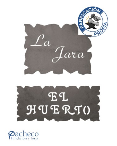 Placa de hierro contorno irregular decorativa para señalización y rotulación personalizada