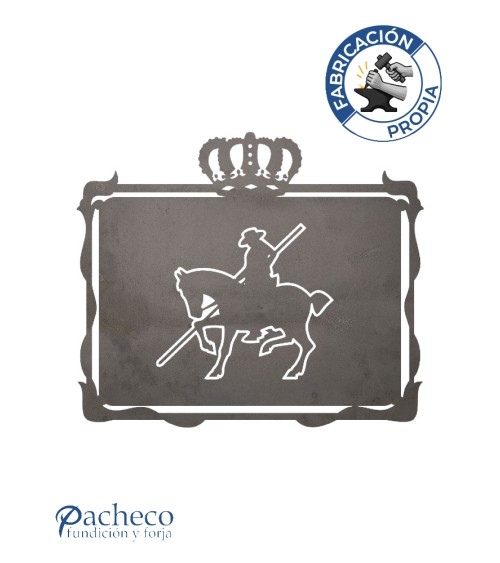 Placa de hierro contorno coronado con calado para señalética exclusiva y decoración de fachadas