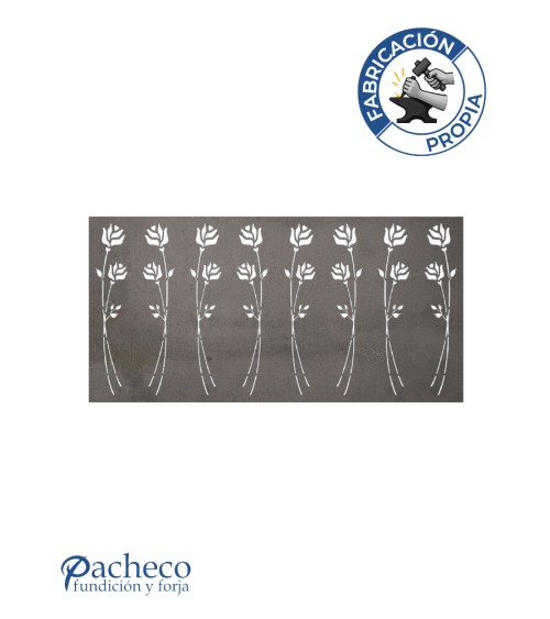 Panel decorativo de hierro motivo rosas caladas para barandillas, pérgolas y cerramientos exteriores