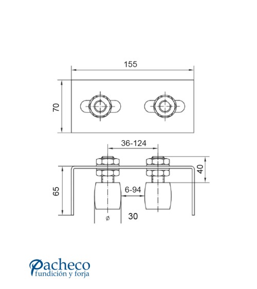 Caja de poleas guía asimple regulable para puerta corredera