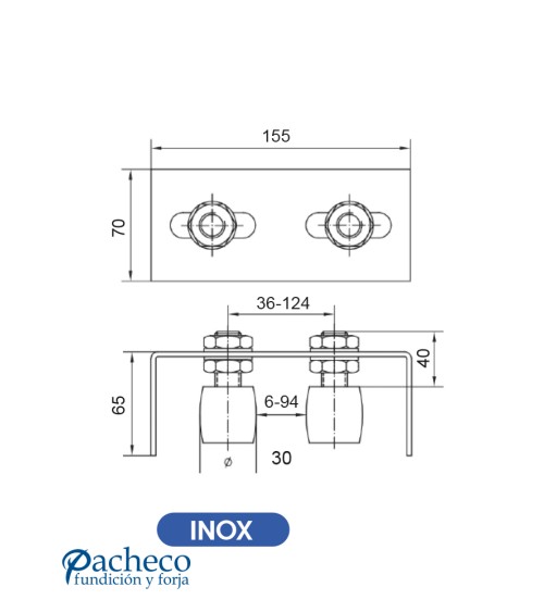 Caja de poleas guía asimple regulable para puerta corredera