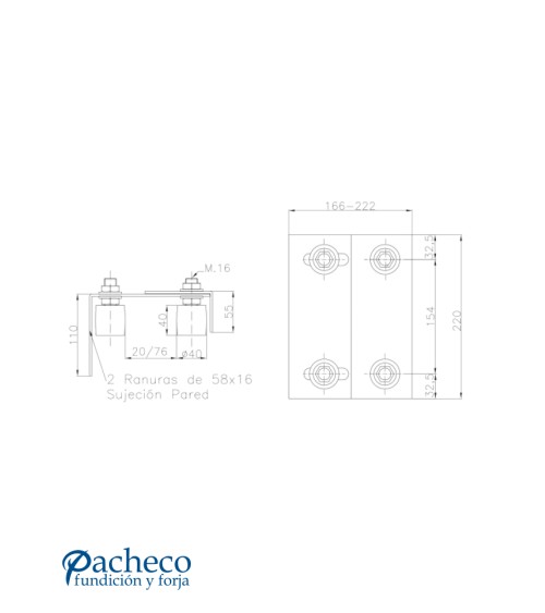 Cajas de poleas guía regulable a pared para puerta autoportante