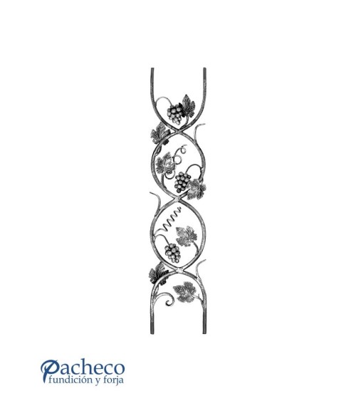 Balaustrada de Forja Alargada Hojas, Racimos y Espirales Redondo 14 mm