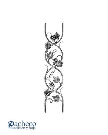 Balaustrada de Forja Alargada Hojas, Racimos y Espirales Redondo 14 mm