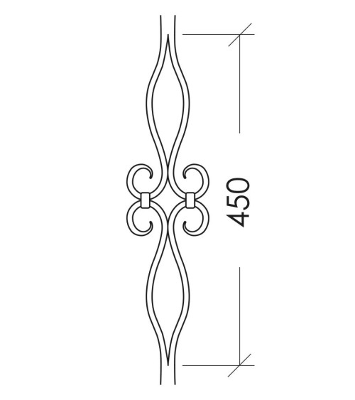 Balaustre Forjado Doble Volutas Óvalo Central Cuadrado 16 mm