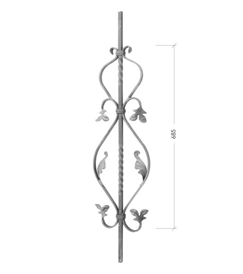 Balaustre Forjado Entorchado Ces y Hojas forja Cuadrado 14 mm