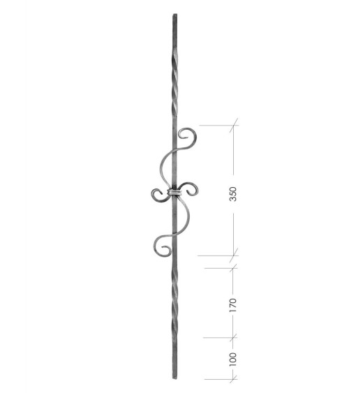 Balaustre Forjado Entorchado Eses Centrales Cuadrado 12 mm