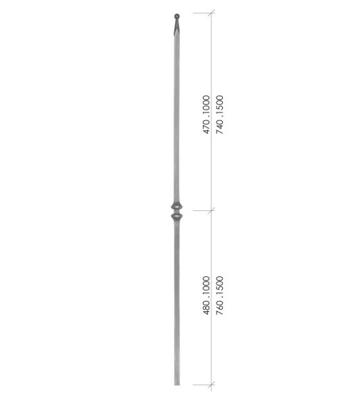 Balaustre Lanza de Forja Bola Doble Anillo Cuadrado 16 mm