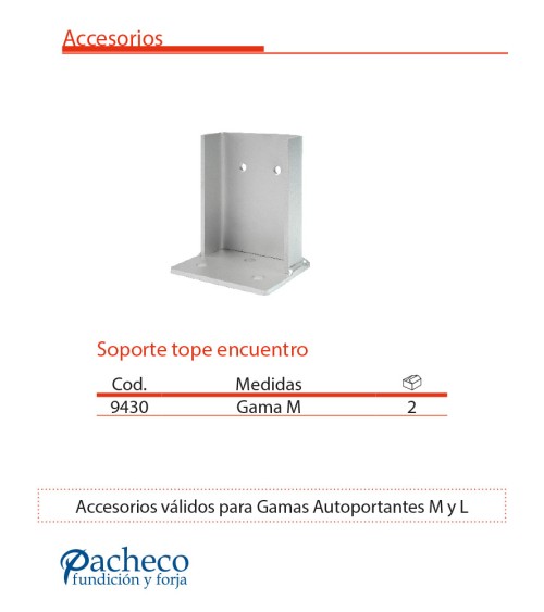 Soporte tope encuentro para puerta autoportante