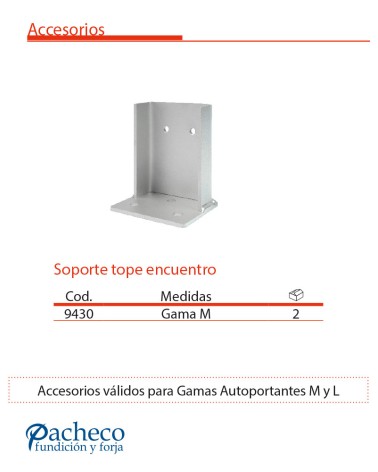 Soporte tope encuentro para puerta autoportante
