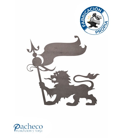 Silueta León con Pendón en Chapa de Hierro para Decoración