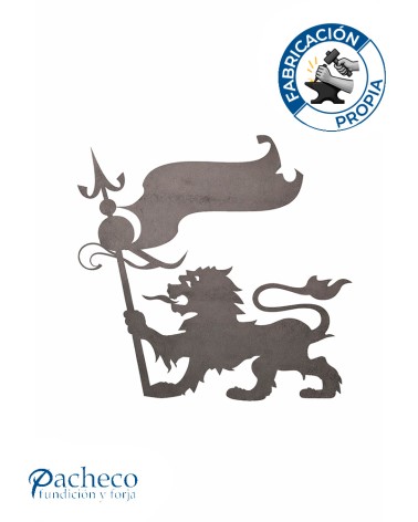 Silueta León con Pendón en Chapa de Hierro para Decoración