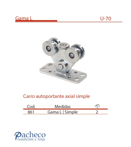 Carro autoportante axial simple U-70 para puerta autoportante