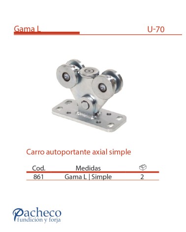 Carro autoportante axial simple U-70 para puerta autoportante