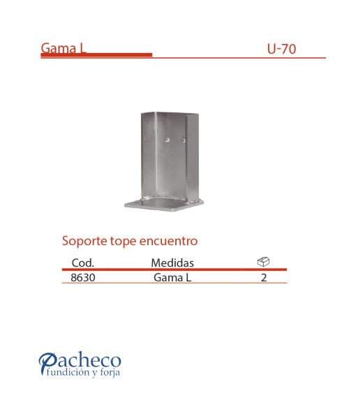 Soporte tope encuentro U-70 para puerta autoportante