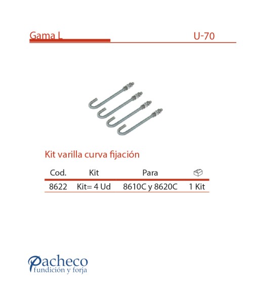 Kit varilla curva fijación U-70 para puerta autoportante