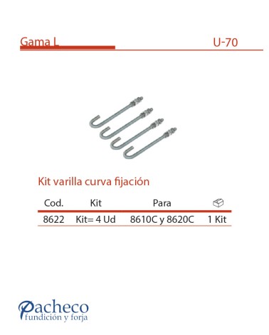 Kit varilla curva fijación U-70 para puerta autoportante