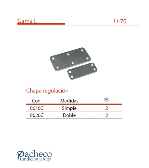 Chapa regulación U-70 para puerta autoportante