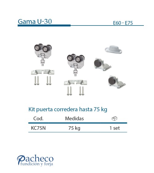 Kit puerta corredera colgada hasta 75kg U30
