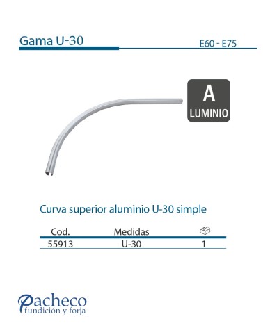 Curva superior de aluminio U-30 simple para puerta corredera colgada