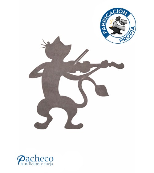 Silueta Gato Violinista en Chapa de Hierro para Decoración