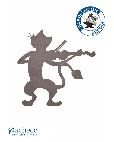 Silueta Gato Violinista en Chapa de Hierro para Decoración