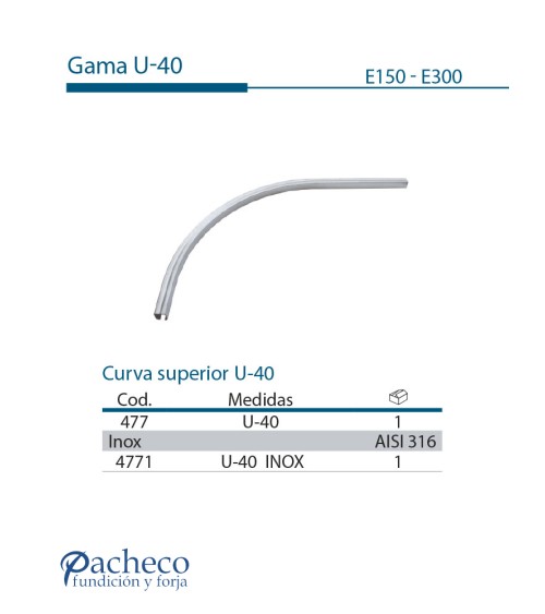 Curva superior U-40 para puerta corredera colgada