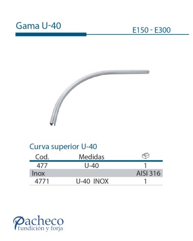 Curva superior U-40 para puerta corredera colgada