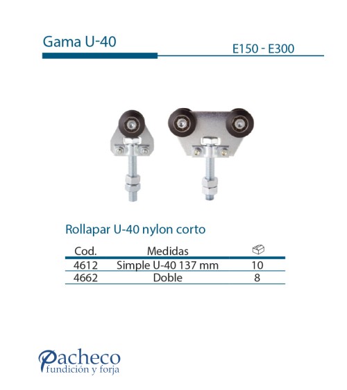 Rollapar U-40 de nylon corto para puerta corredera colgada