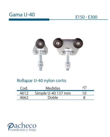 Rollapar U-40 de nylon corto para puerta corredera colgada