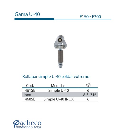 Rollapar simple U-40 soldar extremo para puerta corredera colgada