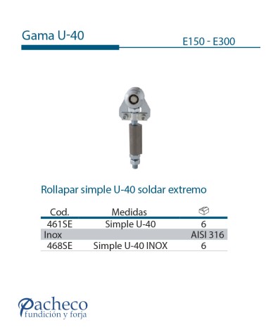 Rollapar simple U-40 soldar extremo para puerta corredera colgada