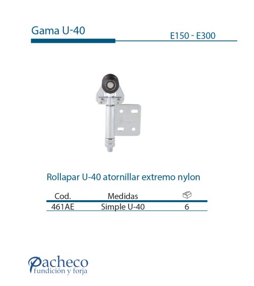 Rollapar U-40 atornillar extremo de nylon para puerta colgada