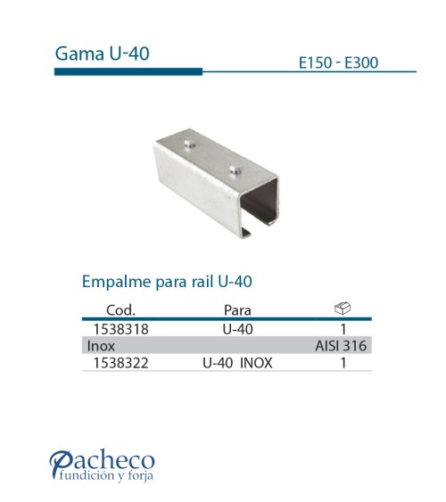 Empalme para rail U-40 para puerta corredera colgada
