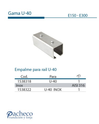 Empalme para rail U-40 para puerta corredera colgada