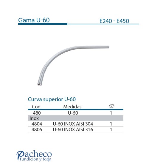 Curva superior U-60 para puerta corredera colgada