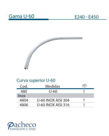 Curva superior U-60 para puerta corredera colgada