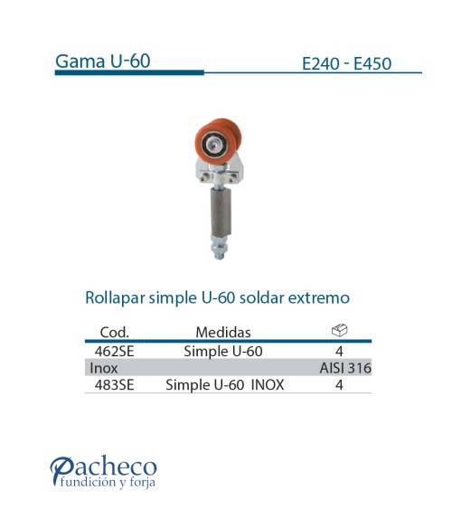 Rollapar simple U-60 soldar extremo para puerta corredera colgada