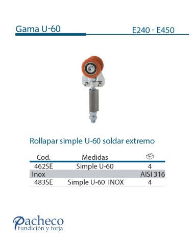 Rollapar simple U-60 soldar extremo para puerta corredera colgada