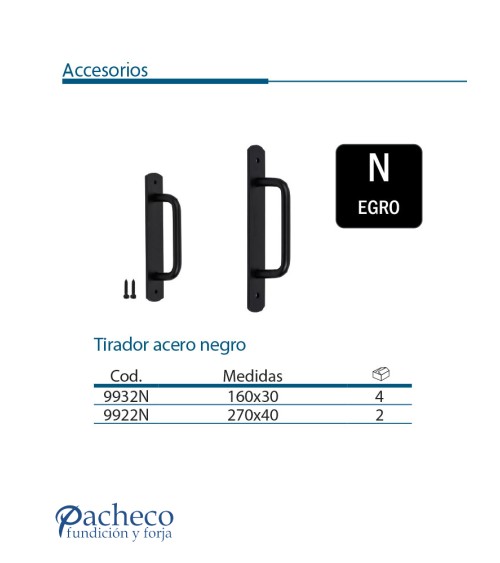 Tirador acero negro para puerta corredera colgada