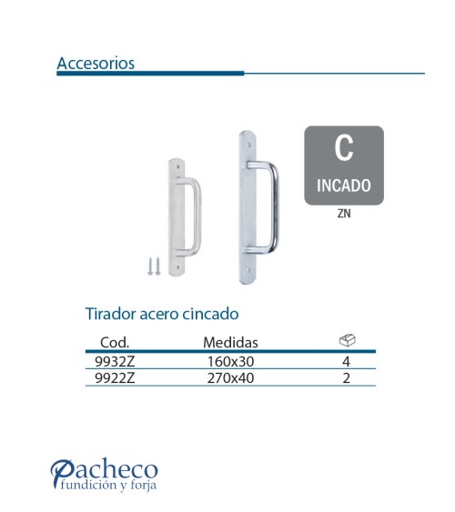 Tirador acero cincado para puerta corredera colgada