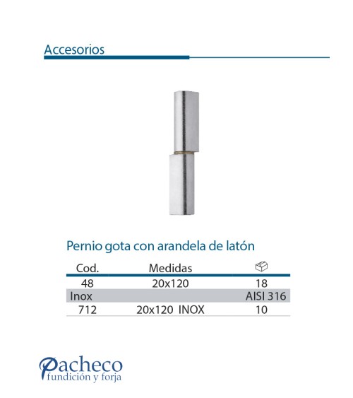Pernio gota con arandela de latón para puerta corredera colgada