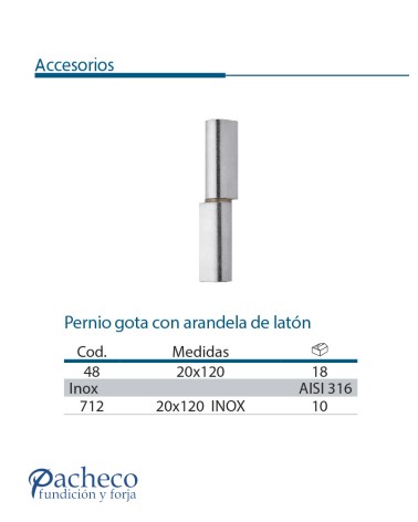 Pernio gota con arandela de latón para puerta corredera colgada