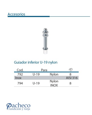 Guiador inferior U-19 nylon para puerta corredera colgada