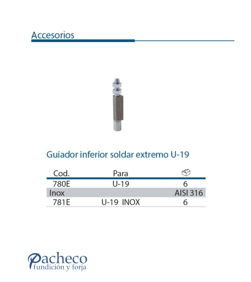 Guiador inferior soldar central U-19 para puerta corredera colgada