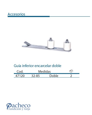 Guía inferior encarcelar doble para puerta corredera colgada