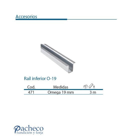 Raíl inferior O-19 para puerta corredera colgada